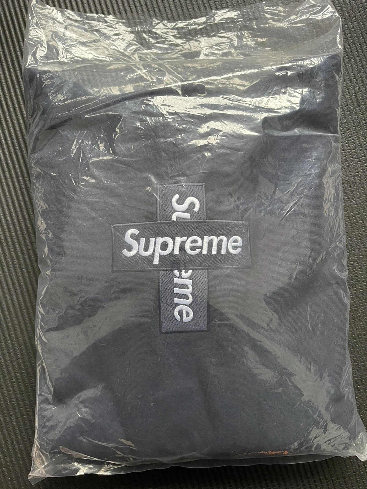 Felpa con cappuccio Supreme Cross Box Bogo blu navy taglia grande scatola logo