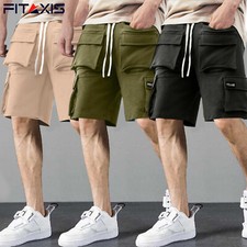 Men Utility Fleece Cargo Shorts Jogger Sweatpants 3D Multi Pockets Heavy Weight