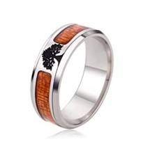 Men's Titanium Stainless Steel Tree Of Life Acacia Wood Ring Size 13