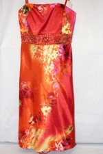 NWT BRI ZAN COUTURE Orange Floral Dress W/Glitter & Beaded Decor Womens, 4-B113