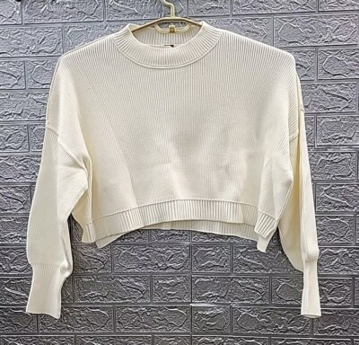 New Free People Easy Street Crop Pullover Sweater Ivory Size Medium
