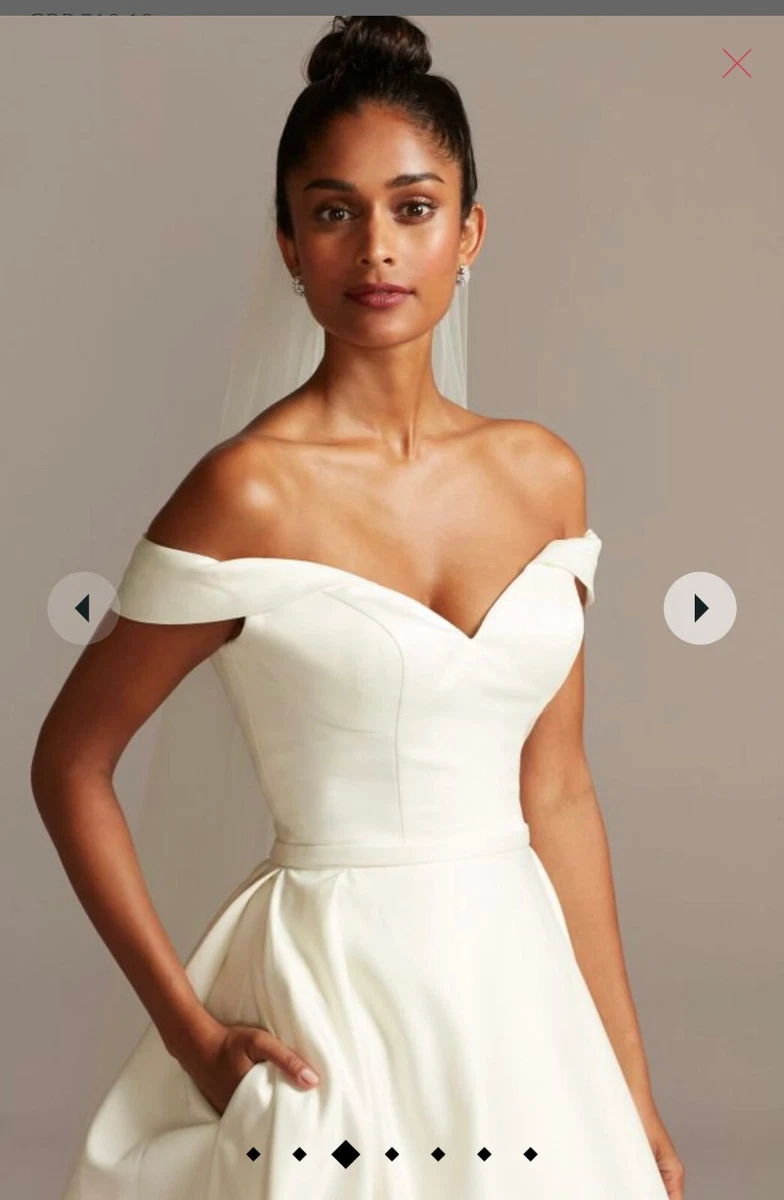 David s Bridal Off Shoulder Satin Gown Wedding Dress