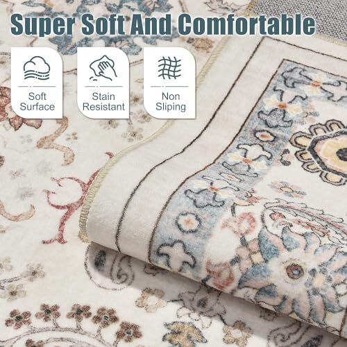 9x12 Area Rugs for Living Room: Vintage Boho Floral Print 9' x 12' Multi Color - Picture 4 of 6