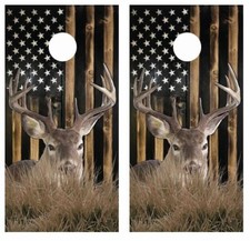 Deer Rustic Flag Cornhole Board Wrap LAMINATED Wrap Decal Vinyl Sticker 3722