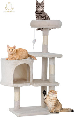  37'' Cat Tree Tower   Scratching Posts & Perches (Beige)