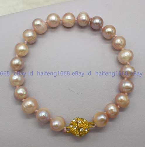 Neu 8-9mm Natürliche Süßwasser Kultiviert Lila Perle Rund Perlen Armband 19cm - Bild 12 von 12