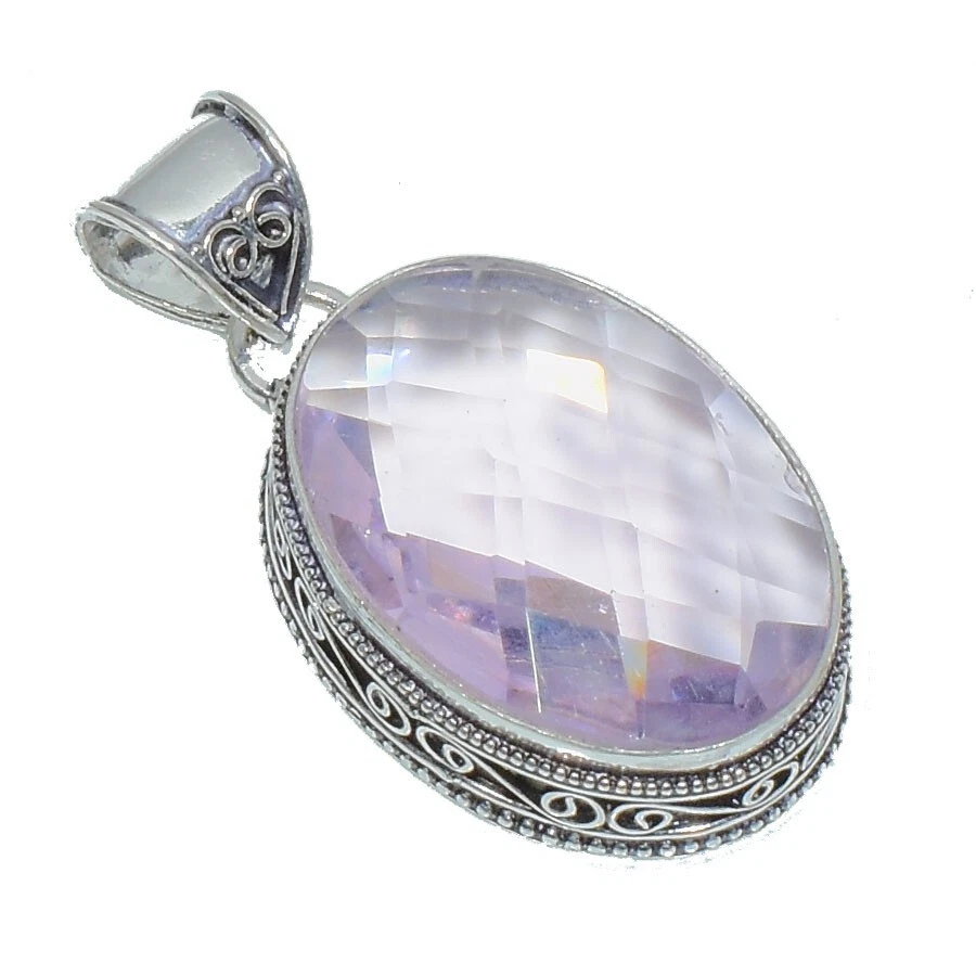 Кулон из стерлингового серебра 925 пробы с розовым морганитом ручной работы овальной огранки - Изображение 3 из 4