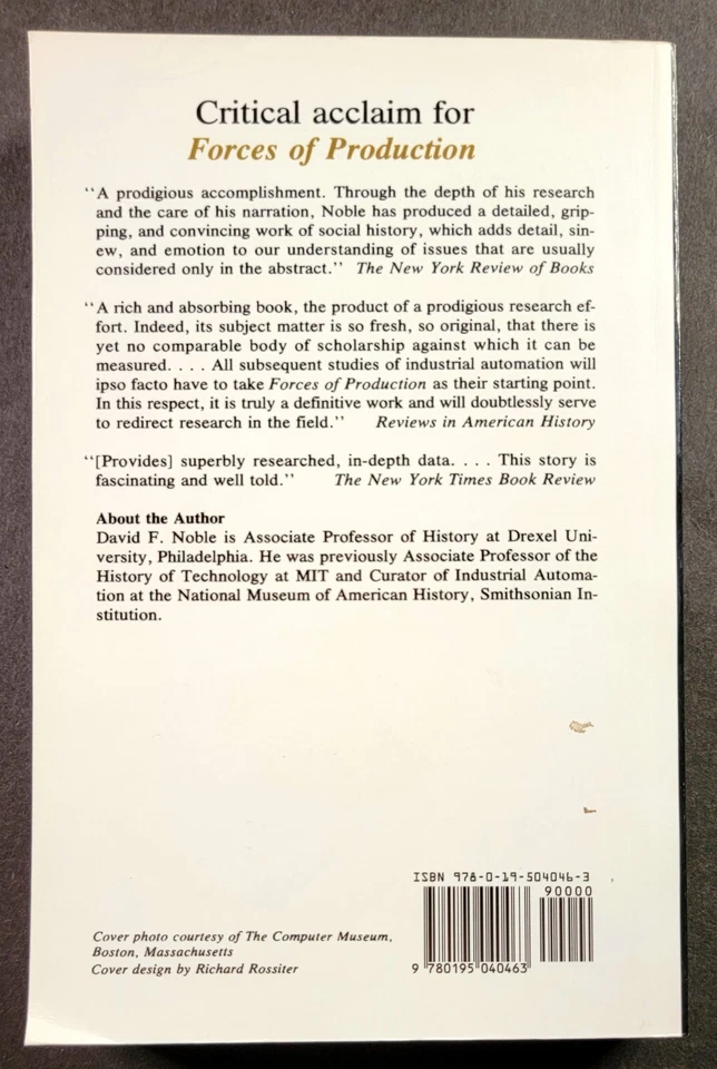 Forces of Production by David F. Noble (Trade Paperback, 1986) - Image 2 of 3