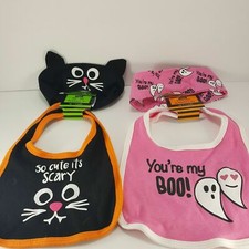 Halloween baby bib headband Set So cute it's scary Pink You're My Boo Lot Of 2