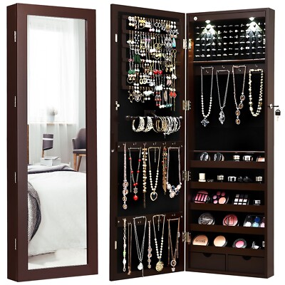 Schmuckschrank mit LED Spiegelschrank Spiegel Tür- und Wandmontage