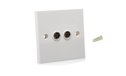 Double TV Aerial FM Socket Coaxial Coax Wall Face Plate White Point Double Gang