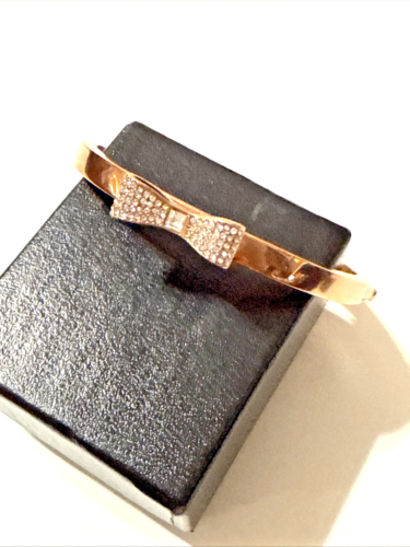 Kate Spade New York READY SET BOW Rhinestone Bangle Rose Gold Tone Bracelet 7.5"