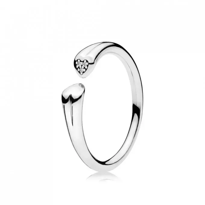 NEW Genuine Pandora Ring 196572CZ Two Hearts Open Ring Sterling Silver