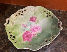 Vintage C. Tielsch Co Double Handled Pink Rose Plate