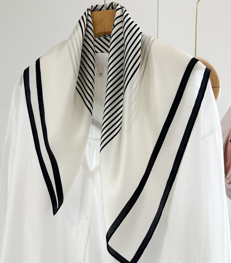 100% Silk Vintage Geometric Scarf for Women 27 Inch Square Bandana Wrap