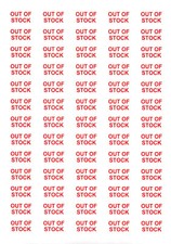 650 OUT OF STOCK Label Stickers in RED - Sold Out Labels Catalouge Brochurs UK
