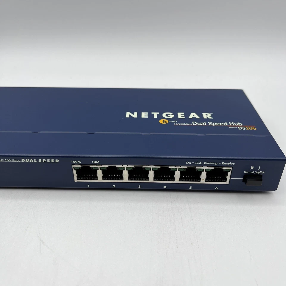 Netgear 6-Port 10/100 Dual Speed Ethernet Hub w/ Uplink Button - Model DS106 - Image 3 of 4