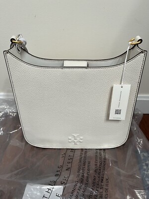 NWT Tory Burch Leather Large Thea Web Shoulder Bag Crossbody Cream 