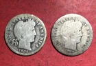1906D & 1907D US Barber SILVER Dimes! Both "Denver" Mint! Old US Coins!