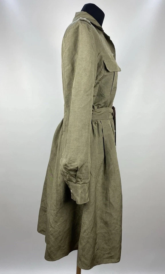 Vestido Camisa Loro Piana Mezcla Lino IT 44 Caqui Cinturón Hecho en Italia Foto 3 de 4