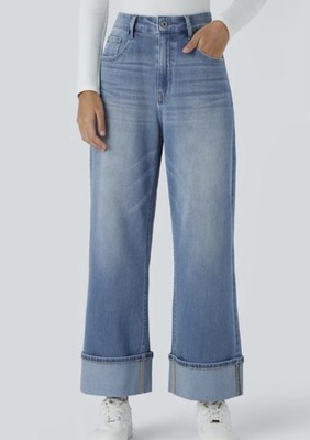 HALARA Light Blue Wide-Leg Cuffed Jeans. Sz M. Small flaw. NWT
