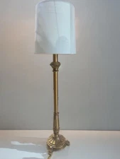 32” Vintage Neoclassical  Michael Berman Gold Table Lamp, Signed, w/ Lamp Shade