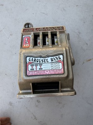 Carousel Bank Le Banque Mechanical Slot Machine Style Coin Bank w/ Pull Lever