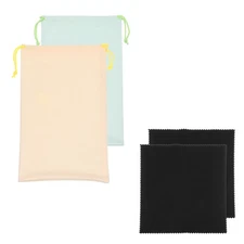 Ski Goggle Bag, Microfiber Bag with Cleaning Cloth 2Pcs Light Yellow/Light Green