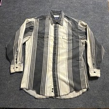 Vintage Wrangler Shirt Mens Extra Large Gray Striped Brushpopper Western X Long