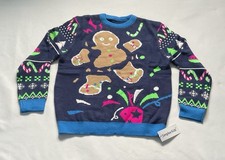 Simplee Kids Ugly Christmas Sweater Knitted Pullover Womens Medium Navy Green