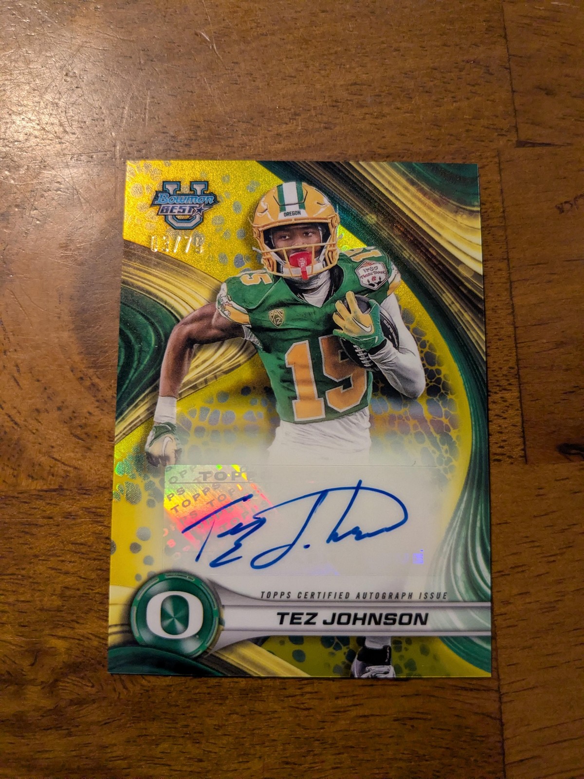 2024 Bowman University Best #BOA-TJ Tez Johnson Autographs Yellow Refractor #/75