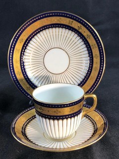 ANTIQUE MINTON PORCELAIN COBALT BLUE & GOLD HAND PAINTED CUP SAUCER & PLATE #2