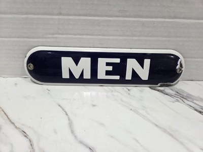#ad Vintage Porcelain Sign MEN Restroom Blue Gas Station Service Industrial $69.95