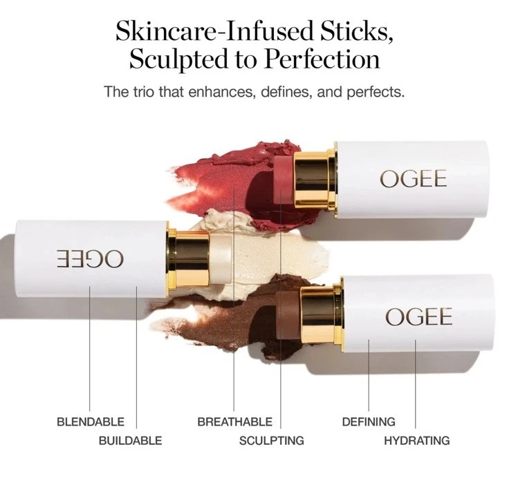 OGEE Crystal Contour Collection Face Stick Trio Copper, Rose Quartz, Opal - Image 2 of 4