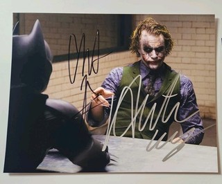 Dark Knight HEATH LEDGER CHRISTIAN BALE Autographed 8.5x11 Photo with COA
