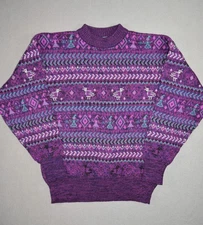 Vintage Meister Sweater Womens Large Purple Wool Blend Ski Bird Fair Isle Nordic