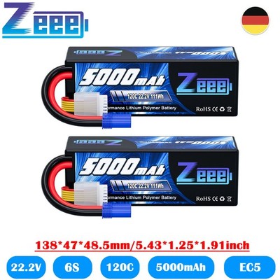 2x Zeee 22.2V 120C 5000mAh 6S Lipo Akku EC5 hardshell Für RC Boat Auto Flugzeuge