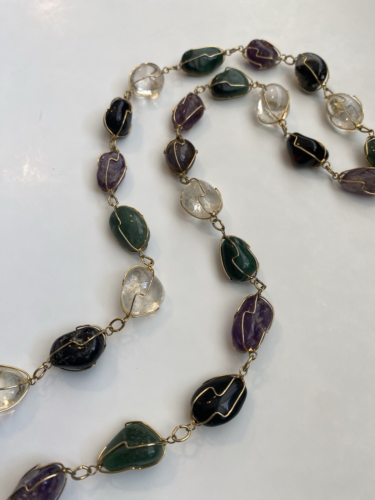 Wire Wrapped Multicolor Stone Statement Beaded Ne… - image 2