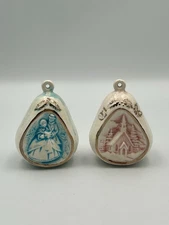 Vintage 1978 Blue And Pink Byron Molds Christmas Ceramic Ornament 2 Pcs