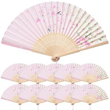 10 Pieces Handheld Fans, Silk Folding Fans, Floral Folding Fans for Birthday,...