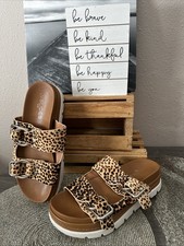 J/SLIDES NYC Cheetah Leopard Mohair LEATHER Platform Sandals Size 6.5M PreOwned