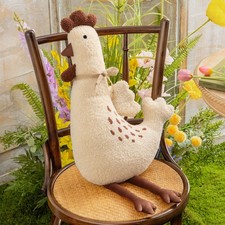 Chicken Shaped Throw Pillow, Soft Teddy Sherpa Hen Pillow with Ribbon, Decora...