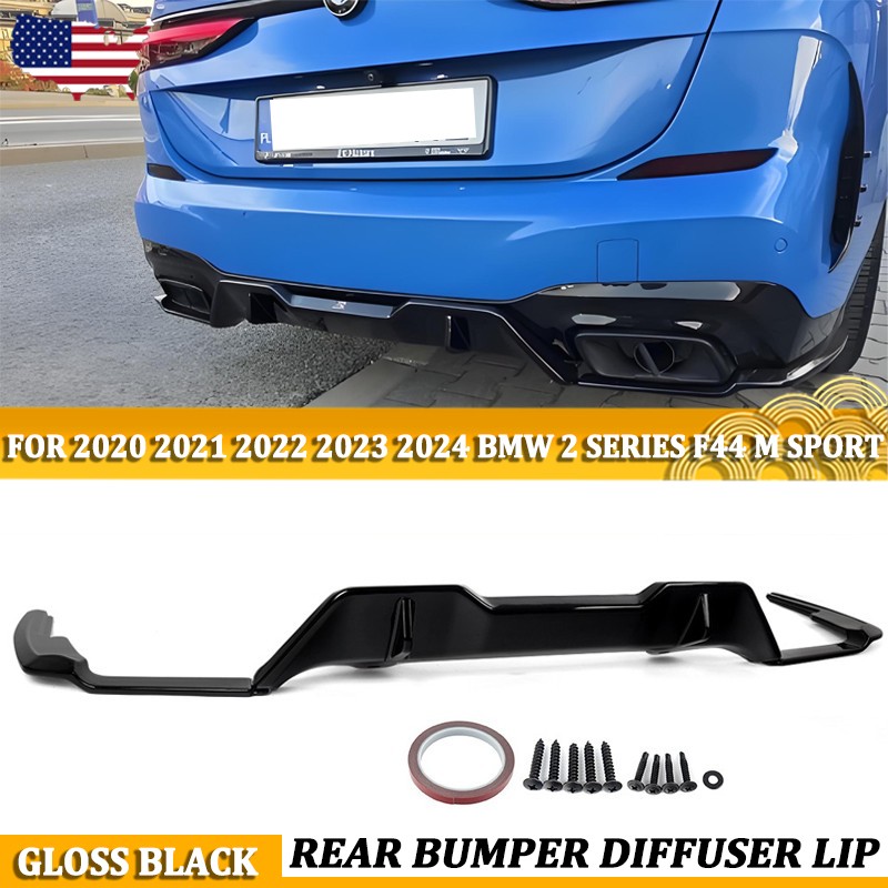For BMW F44 228i M235i 2020 2021 2022-2024 Rear Bumper Diffuser Lip Gloss Black