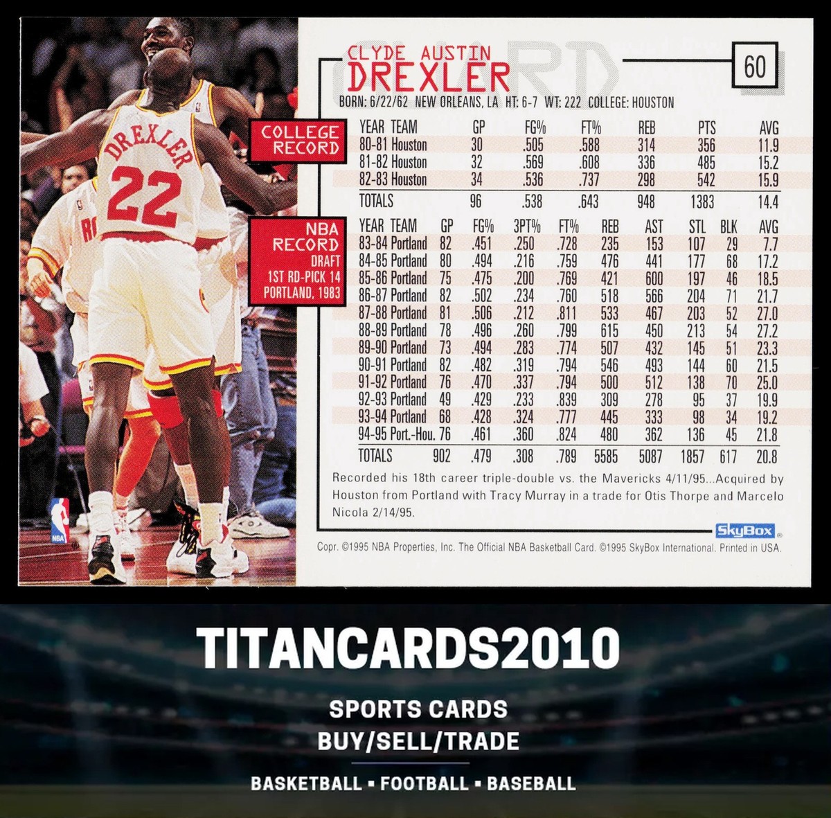Clyde Drexler 1995 Skybox Houston Rockets #60 | eBay