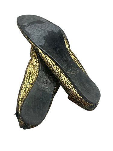 ZAPATOS PLANOS DE BALLET BAILARINA LANVIN SCRUNCH CUERO DORADO NEGRO CRAQUELADO 38.5 8 - Imagen 13 de 20