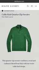 Polo Ralph Lauren Men  s M Green CableKnit Neck 1/4 Zip Wool and Cashmere Sweater