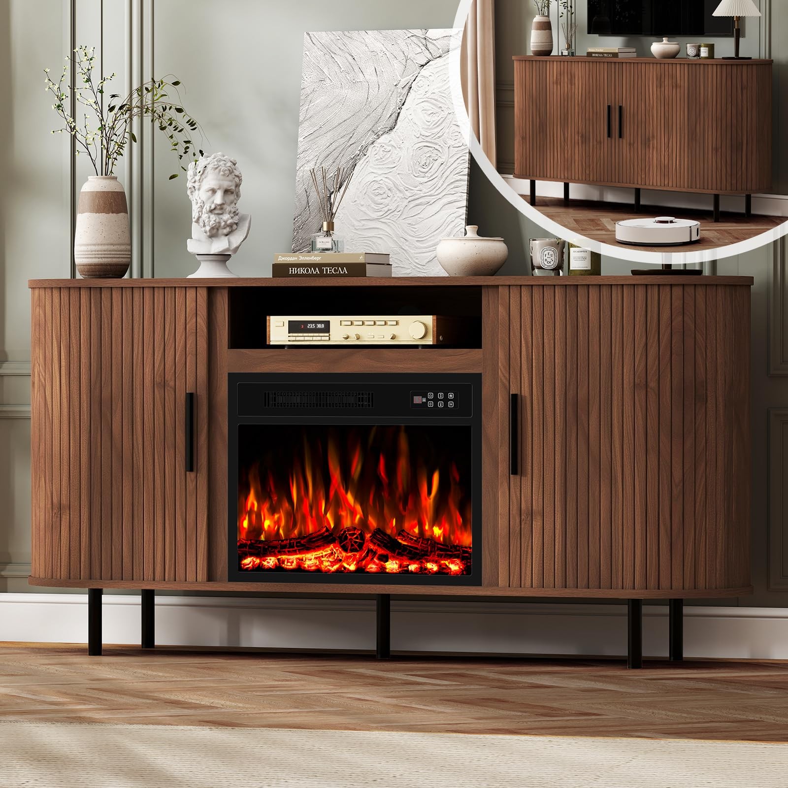 With Curved Fireplace Walnut