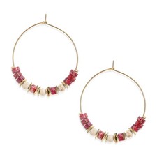 Red Pink Gold bead Hoop Earrings for Women, Boho Trendy Vintage Statement Handma