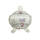 Vintage Westmoreland Milk Glass Paneled Embossed Footed Candy Dish Jar with Lids