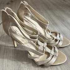 INC International Concepts Renata Gold Heels Rhinestones Sz 9M Party Wedding